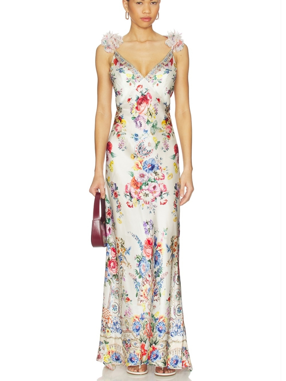 Camilla V Neck Bias Slip Dress With Back Frill in I Left My Heart In Granada